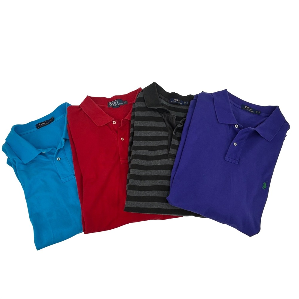 Lot of 4 Polo Ralph Lauren Mens 3XB Polo Shirts Red Blue Purple Striped Big Tall